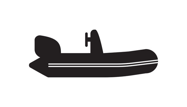 Zodiac boat, inflatable vector icon, black on white background