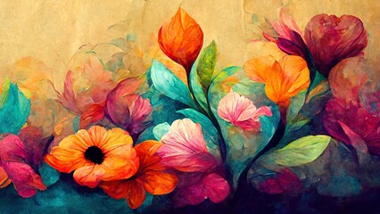 Colorful flowers wallpaper, 3D rendering, 3D illustration.