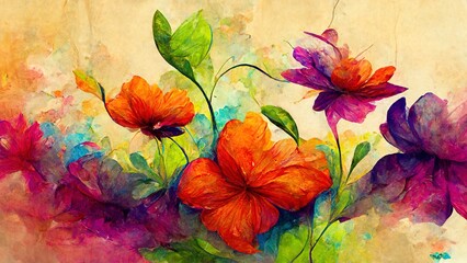 Colorful flowers wallpaper, 3D rendering, 3D illustration.