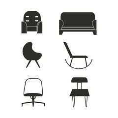 Chair variety black glyph icons set on white space