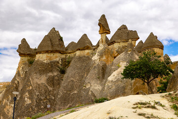 tuff formations in the rose vally in cappadocia.