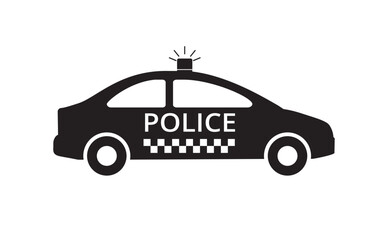 Police car icon, black vector on white background