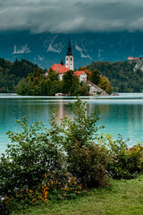 Fototapeta na wymiar Lake Bled Slovenia autumn panoramic view