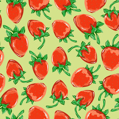 Strawberry pattern. Seamless pattern with red berries. Vegetable ornament.
