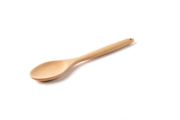 Eco-friendly wooden spoon made of wood on a white background.