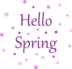 Inscription hello spring, vector. Purple inscription on a white background.