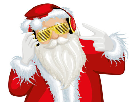 Fun Santa with jewelry and headphones - swagg style attitude