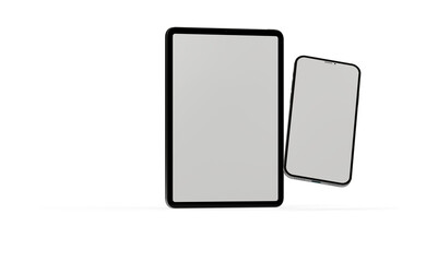 Photo Black tablet computer and smartphone with blank 3d