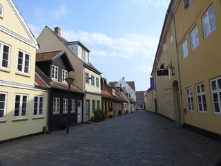 Fototapeta na wymiar Old quarter in the center of Odense with picturesque houses and streets - Denmark