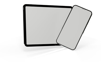Naklejka na ściany i meble Photo 3D brandless tablet with empty screen isolated