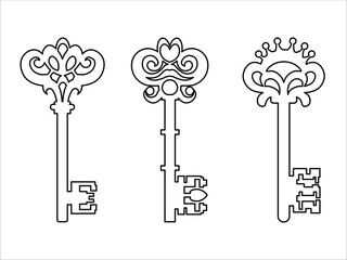 Old ornate key vector icon set isolated on white background