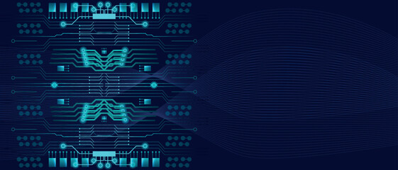 Technological background Modern abstract with blue electronic circuit lines. Technology vector background. Vector horizontal template for business digital banner, technology voucher, prestige gift
