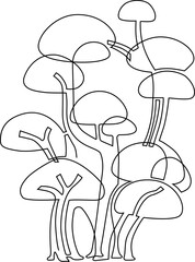 Lonely big tree. Tropical or savanna landscape. Continuous line drawing. Vector illustration.