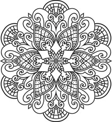 Mandala isolated on the white background.Decorative monochrome ethnic mandala pattern.