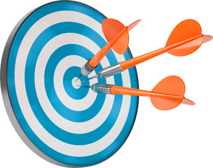 Bullseye with darts stuck in the center - obrazy, fototapety, plakaty
