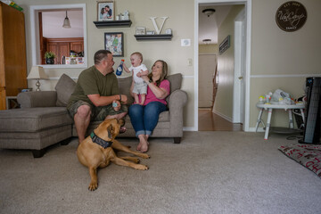 Marine veteran with service dog and family living life.