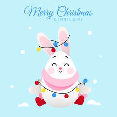 Cute white bunny with glowing garland