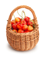 red yellow cherries path isolated on white