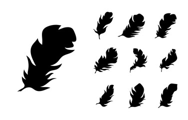 Boho feathers outline bundle. Isolated vector hand drawn feather silhouettes illustration