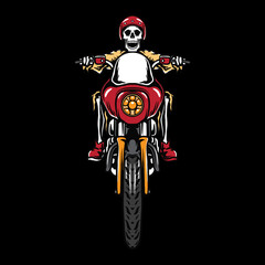 Skeleton with vintage motorcycle illustration
