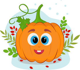 Pumpkin. The symbol of the Halloween holiday. Vegetable concept. Cartoon characters for children's coloring book, coloring pages, T-shirt print, badge, logo, label, patch, sticker.