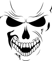 Human skull. Eyes, lips and cracks in the bones of the skull. Halloween. Elements for design.