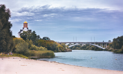 Ukraine, the city of Bila Tserkva, view of the castle hill and the river Ros