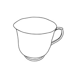Black and white hand drawing outline vector illustration of a cup for hot tea or coffee isolated on a white background