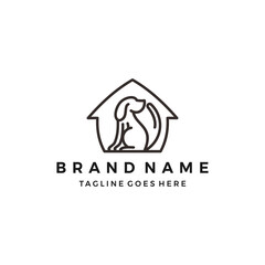 dog pet house home logo vector icon line art outline simple