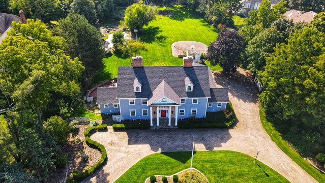 Aerial View Of A House In Chicago Illinois Area. Beautiful Real Estate 