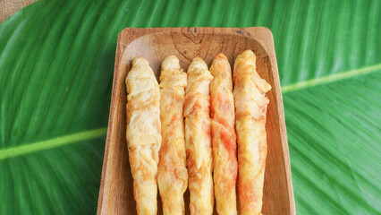 Indonesian traditional snack called telur gulung, made of eggs.