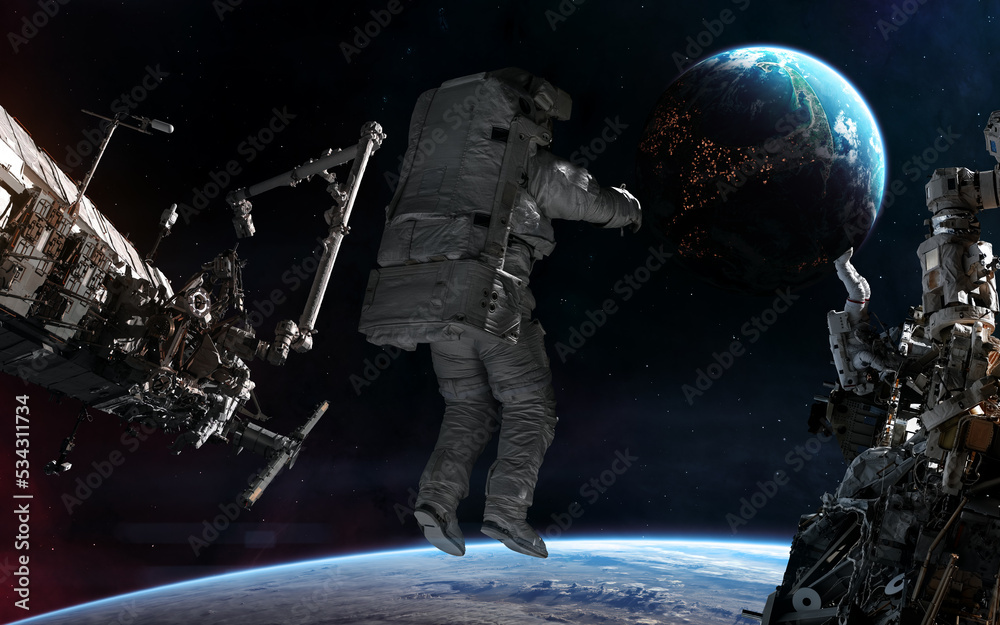 Canvas Prints astronaut, orbiting space stations and planets in deep space. science fiction. elements of this imag