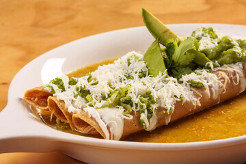 Tacos dorados, golden tacos or chicken flautas, typical Mexican food