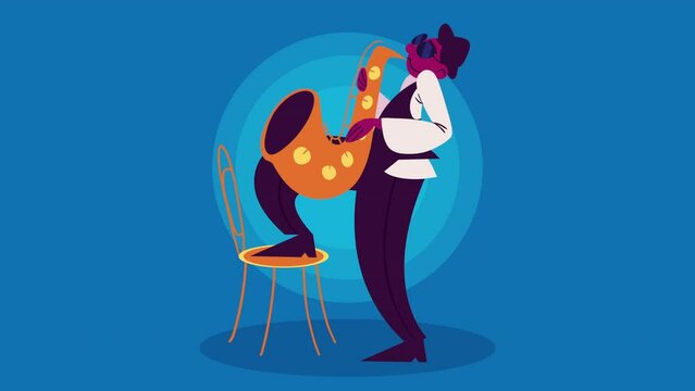 musician playing saxo artist character