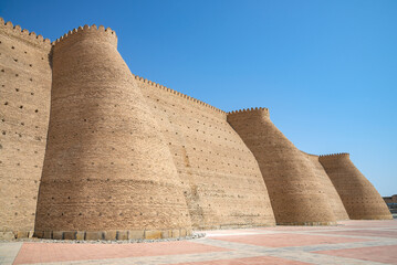 At the wall of the old fortress Ark, Bukhara, Uzbekistan