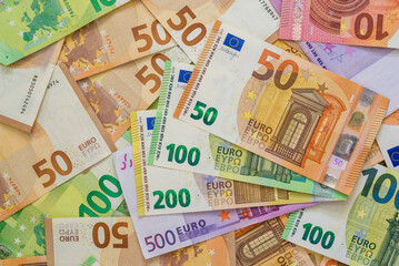 American cash,  UK pound, Euro, ron lei romanian banknotes money  dollar bills  UK pound background financial concept cash close-up.