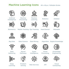 Machine Learning AI Icons - Outline