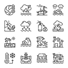 Set of Disaster Damage Line Icons 
