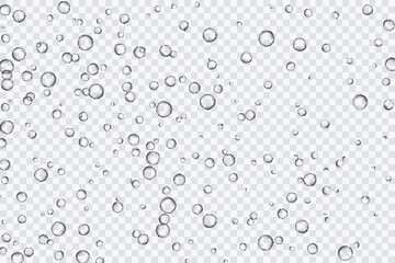 Air bubbles, oxygen, champagne crystal clear, isolated on a transparent background of modern design. Vector illustration of EPS 10.