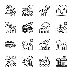 Set of Environmental Disaster Line Icons 


