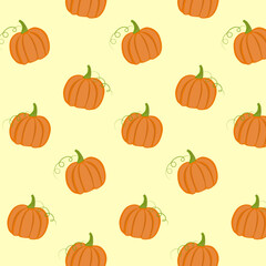 Pumpkin seamless pattern background.Vegetable pattern, wrapping paper, fabric, halloween. Hand drawn style.Vector illustration