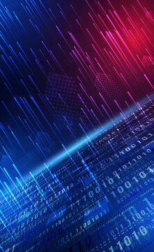 Digital technology Binary code blue background, Matrix cyber technology security, abstract circuit tech secure, internet network connection binary zero one number, Ai big data,  illustration vector