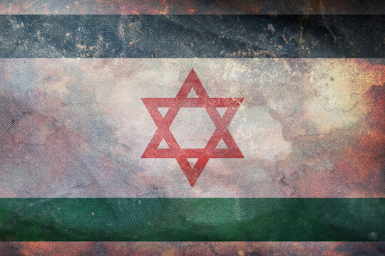 Retro Flag Of Arab Peoples Israeli Arabs With Grunge Texture. Flag Representing Ethnic Group Or Culture, Regional Authorities. No Flagpole. Plane Layout, Design