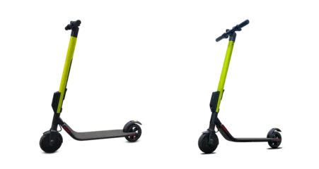Fotobehang Stedelijke elektrische scooter, lime kick city rider fietstransport voor zaken. Straat motorfiets. Motor, ecologisch transport en advertentieconcept. © Maksym