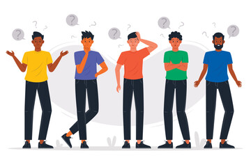 Obraz premium Flat different people asking questions collection. Vector illustration.