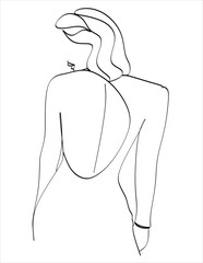Silhouette of a young elegant woman wearing evening dress. Hand drawn modern fashion illustration of abstract girl, quick sketch, vector illustration
