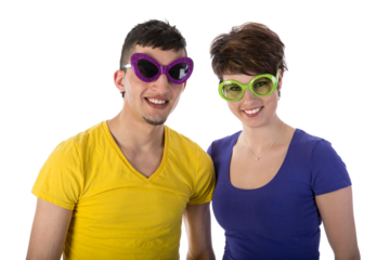 Funny couple with sunglasses isolated on transparent background