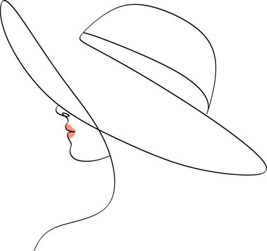 woman wearing wide brim hat minimal line art clip art preview