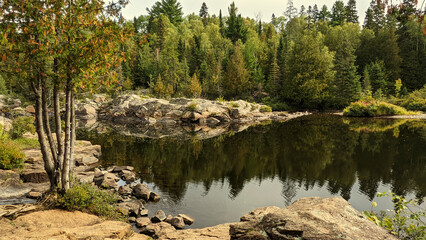 Fototapeta na wymiar Quiet morning at the Current river, Thunder Bay, ON, Canada