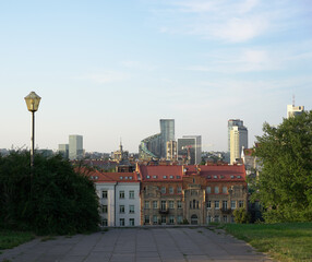 View on city center and Pamenkalnio street from Tauras Hill in Vilnius, Lithuania